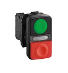 Botão Duplo Linha Harmony XB5 Verde/Vermelho 22mm 1NA+1NF XB5AW7A3740M5 Schneider